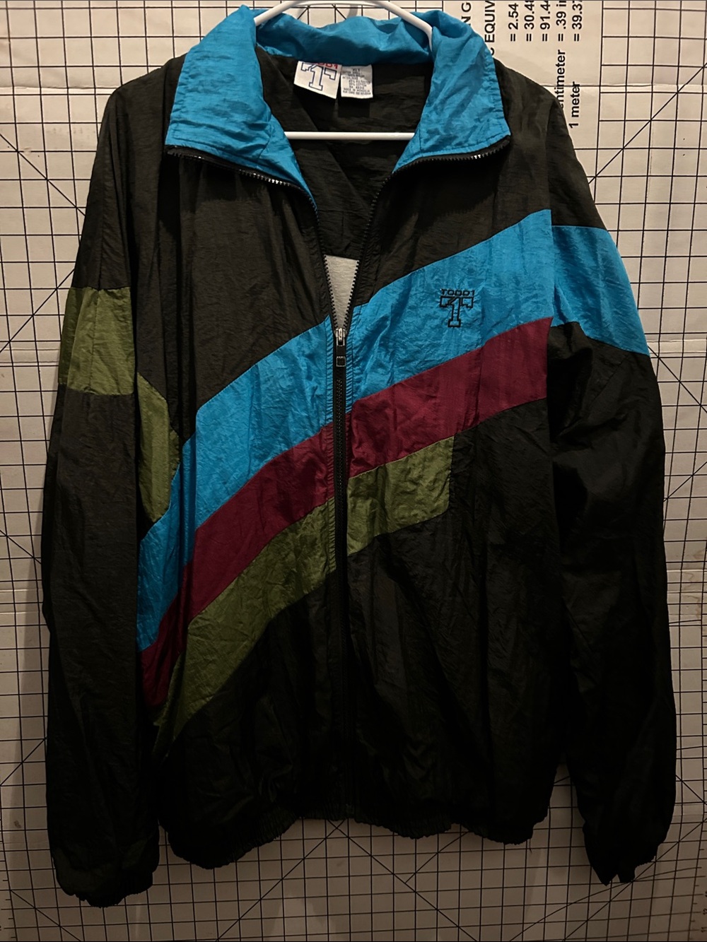 Vintage Todd 1 Track Jacket with Blue, Burgundy & Olive Accent - Unbranded